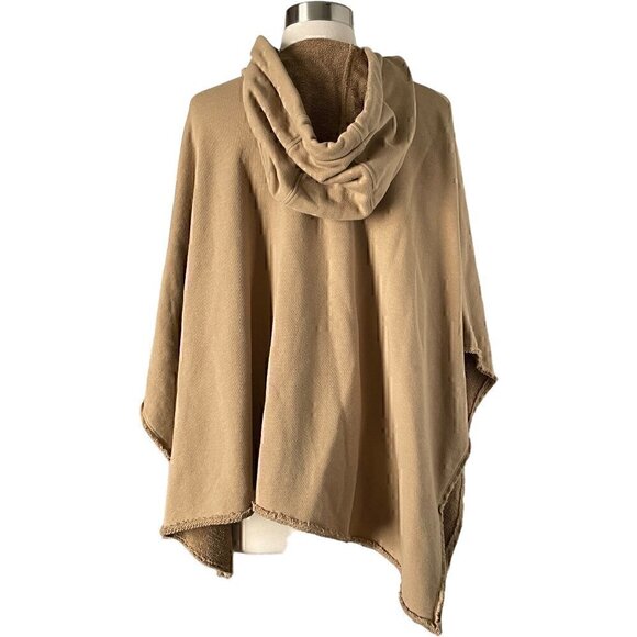 ATM Oversize Hooded Poncho Tan Cotton Pullover One Size - Picture 4 of 8